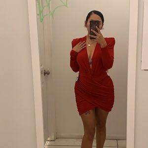 Red Dress Long sleeve low v